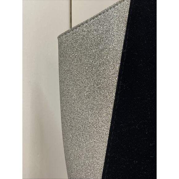 Jimmy Choo Tote Bag Black Velvet Silver Glitter Carry Overnight Velvet 15x5x12” - Picture 4 of 7